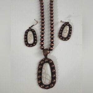 Montana West Western Necklace Earrings Jewelry Set for Women White Bronze Casual